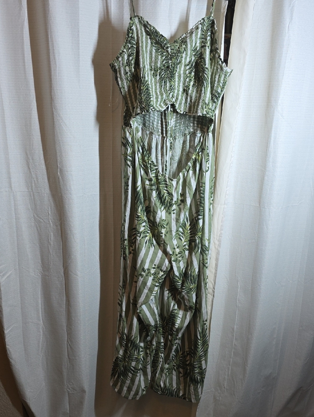 Derek Heart Green and Cream Tropical Stripe Romper
